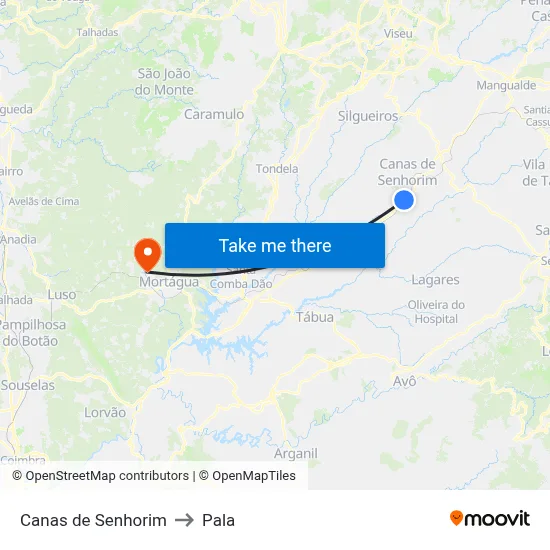 Canas de Senhorim to Pala map