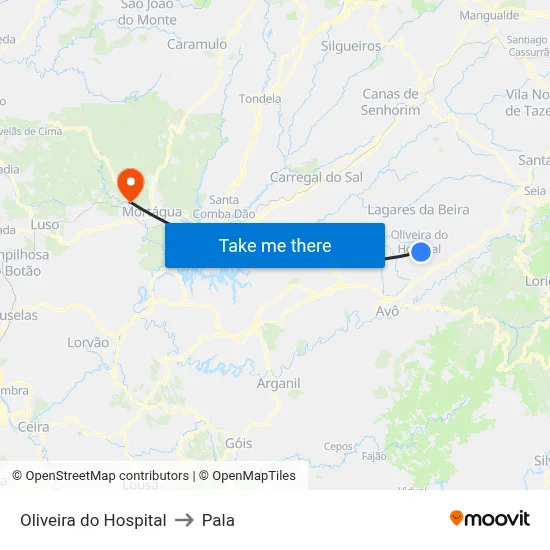 Oliveira do Hospital to Pala map