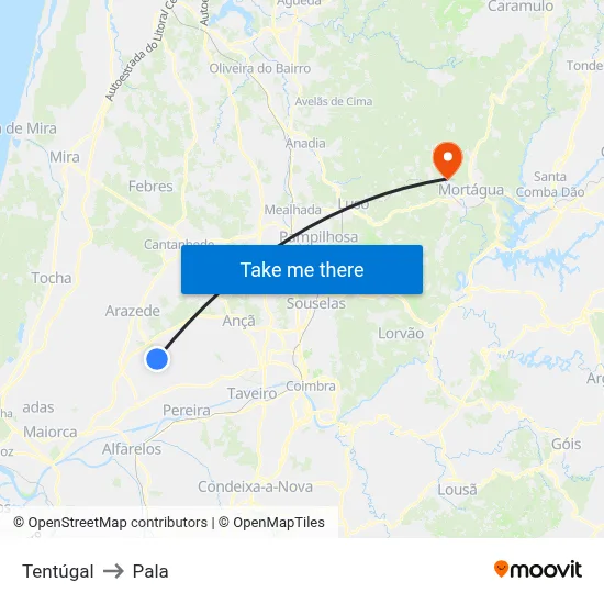 Tentúgal to Pala map