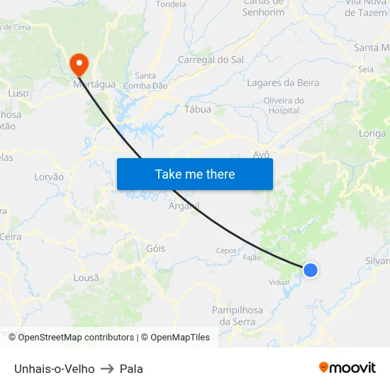 Unhais-o-Velho to Pala map