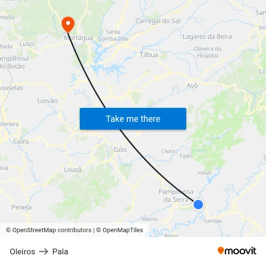 Oleiros to Pala map