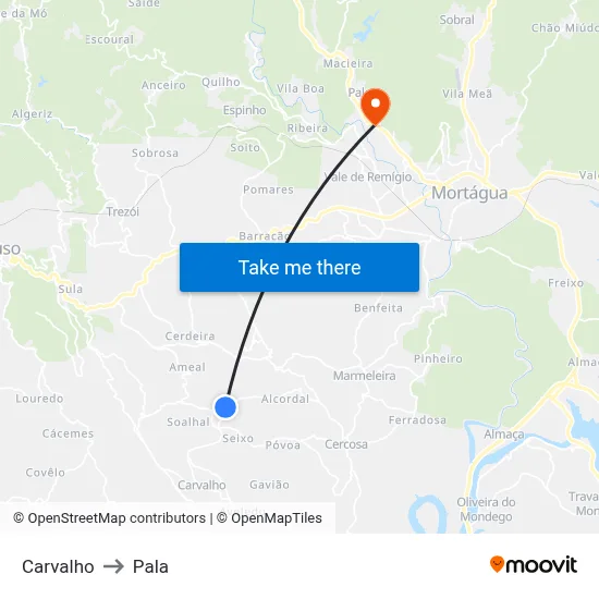 Carvalho to Pala map