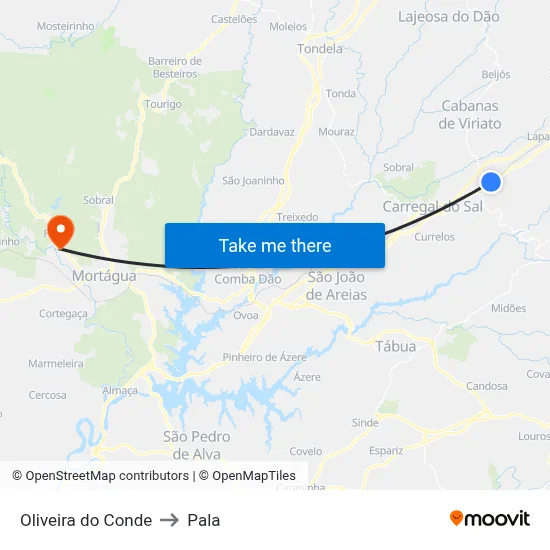Oliveira do Conde to Pala map