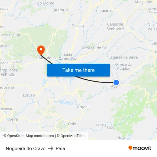 Nogueira do Cravo to Pala map