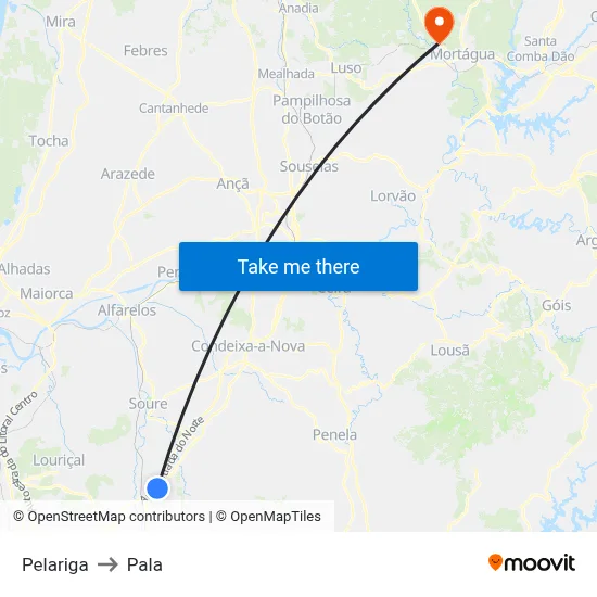 Pelariga to Pala map