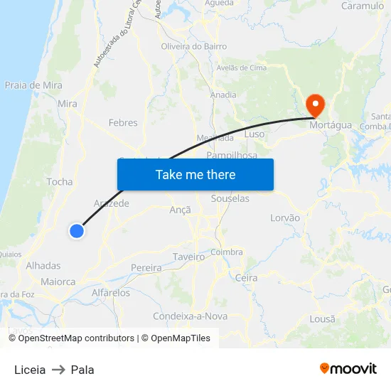 Liceia to Pala map