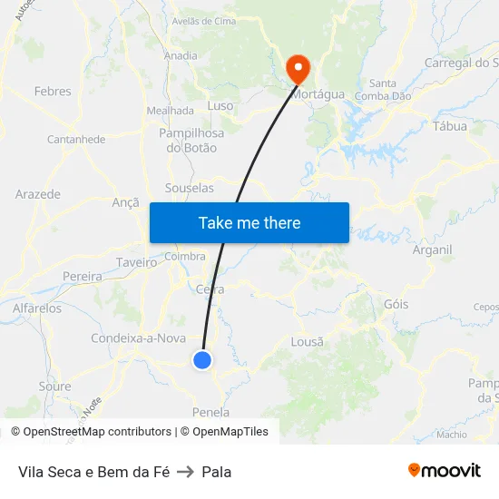Vila Seca e Bem da Fé to Pala map