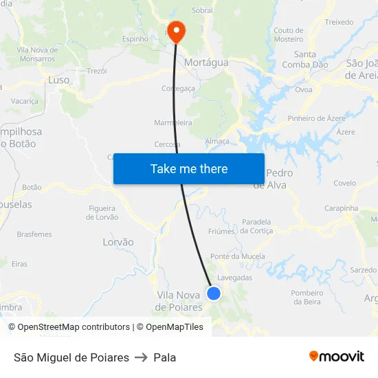 São Miguel de Poiares to Pala map