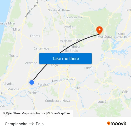 Carapinheira to Pala map