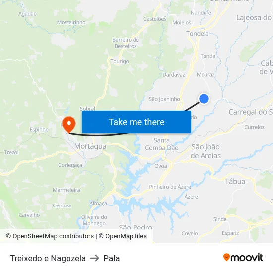 Treixedo e Nagozela to Pala map