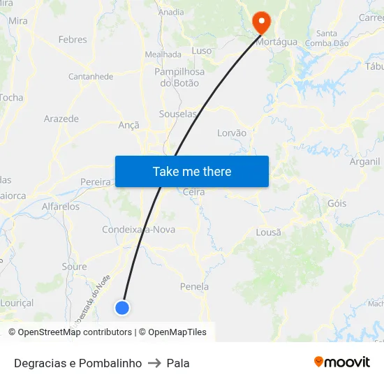 Degracias e Pombalinho to Pala map