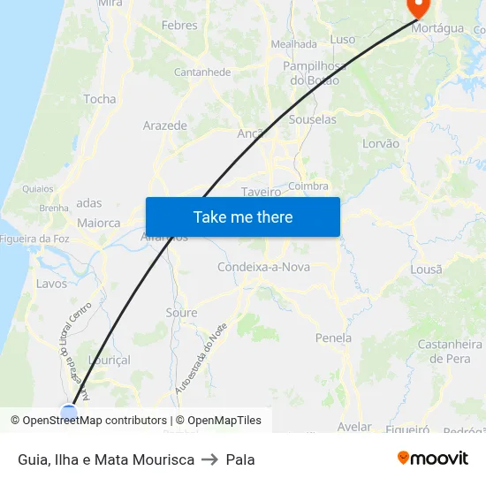 Guia, Ilha e Mata Mourisca to Pala map