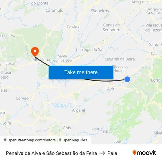 Penalva de Alva e São Sebastião da Feira to Pala map