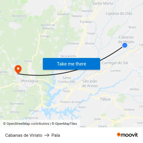 Cabanas de Viriato to Pala map