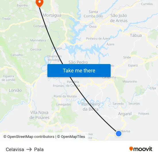 Celavisa to Pala map