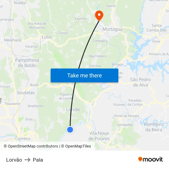 Lorvão to Pala map