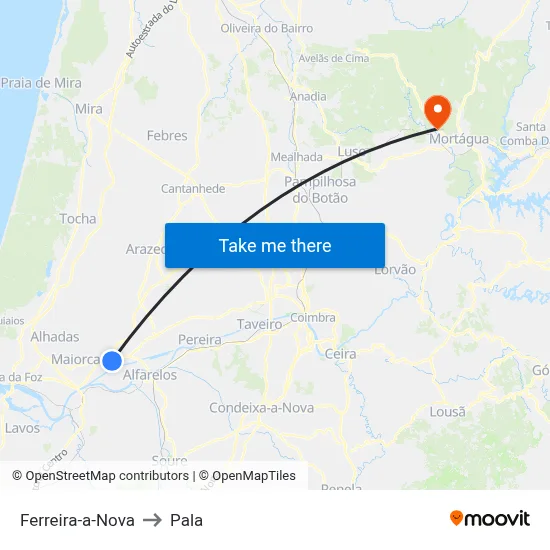 Ferreira-a-Nova to Pala map