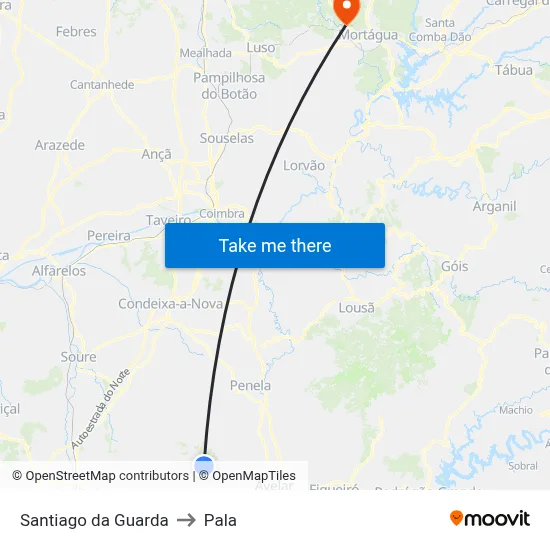 Santiago da Guarda to Pala map