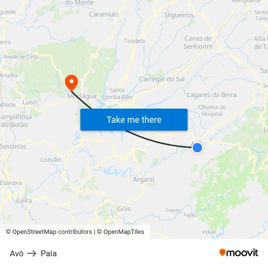 Avô to Pala map