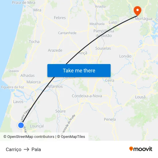 Carriço to Pala map