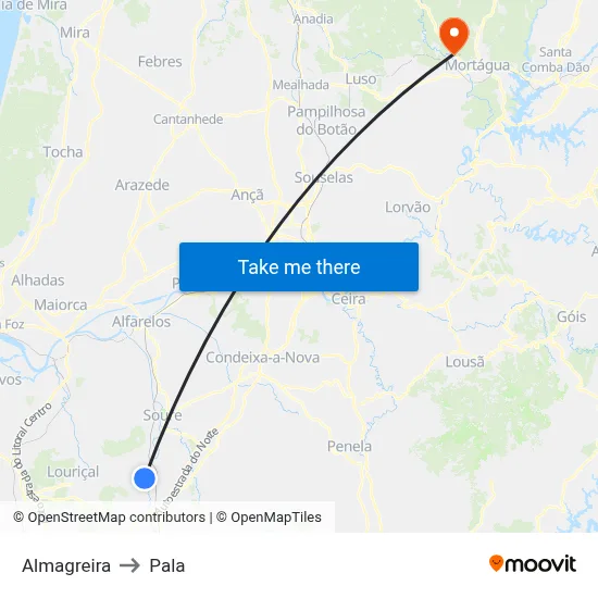 Almagreira to Pala map