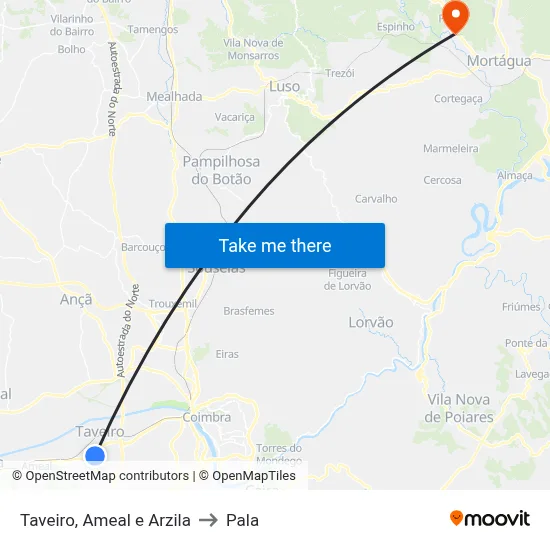 Taveiro, Ameal e Arzila to Pala map