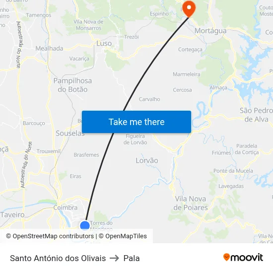 Santo António dos Olivais to Pala map