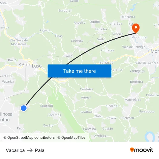 Vacariça to Pala map