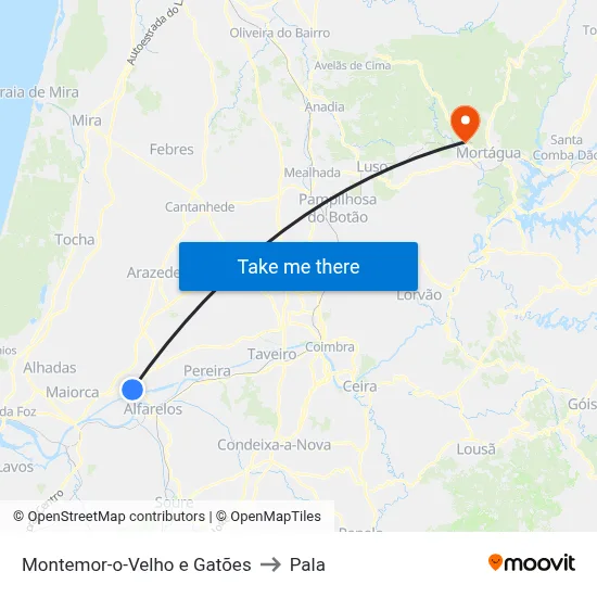 Montemor-o-Velho e Gatões to Pala map