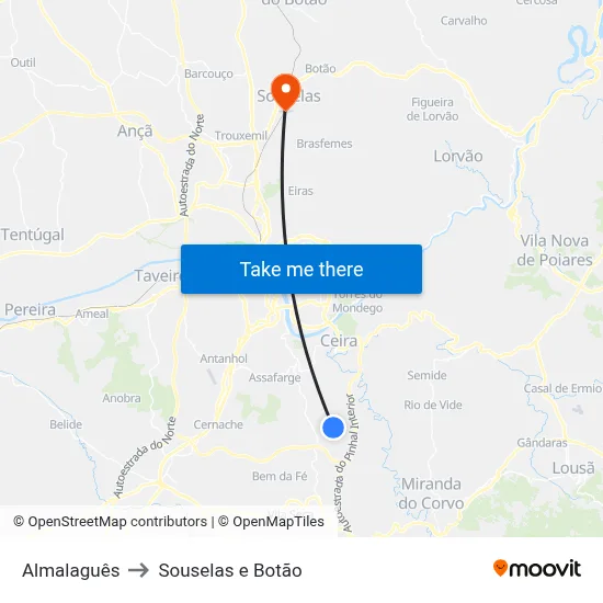 Almalaguês to Souselas e Botão map