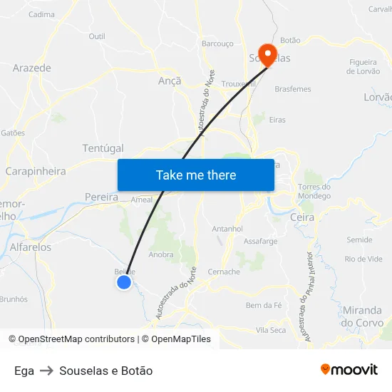 Ega to Souselas e Botão map