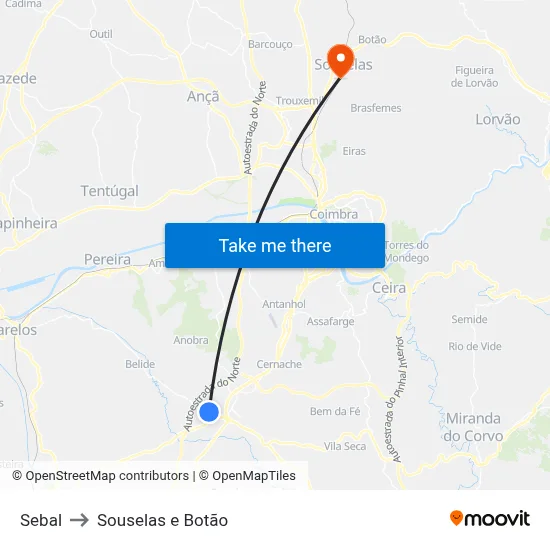 Sebal to Souselas e Botão map