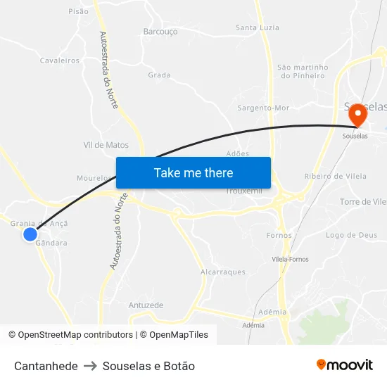 Cantanhede to Souselas e Botão map