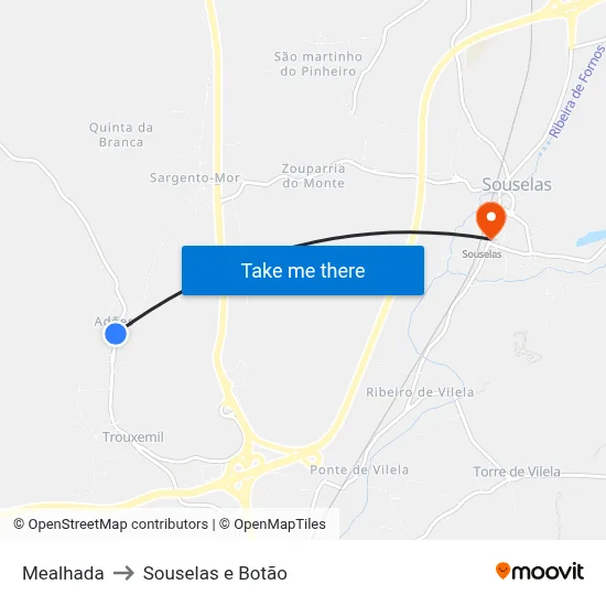 Mealhada to Souselas e Botão map