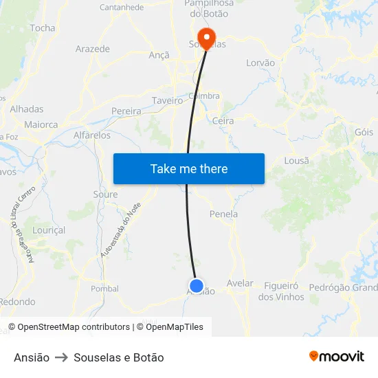 Ansião to Souselas e Botão map