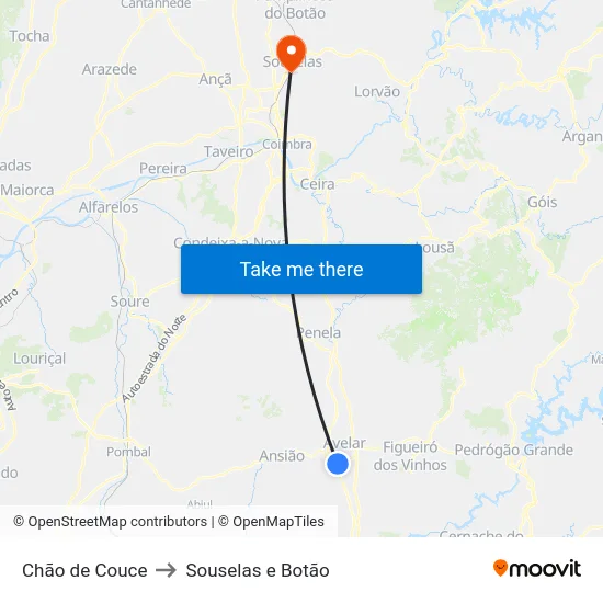 Chão de Couce to Souselas e Botão map