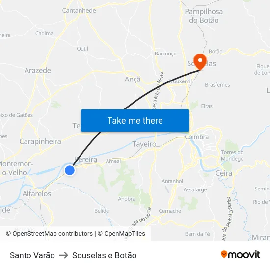 Santo Varão to Souselas e Botão map