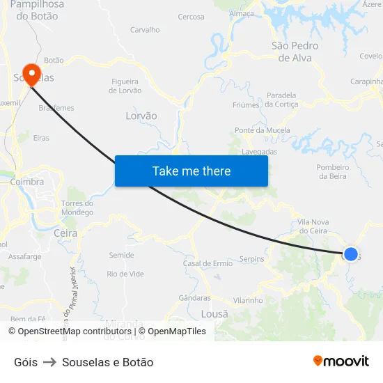 Góis to Souselas e Botão map