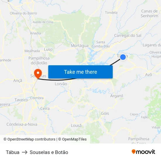 Tábua to Souselas e Botão map