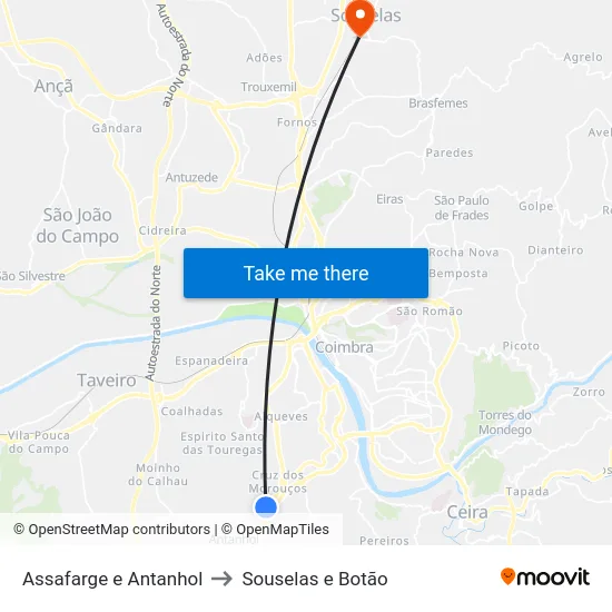 Assafarge e Antanhol to Souselas e Botão map