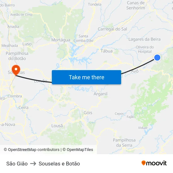 São Gião to Souselas e Botão map