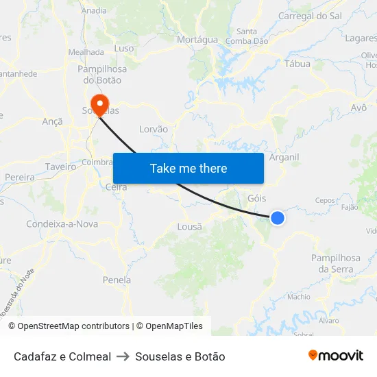 Cadafaz e Colmeal to Souselas e Botão map