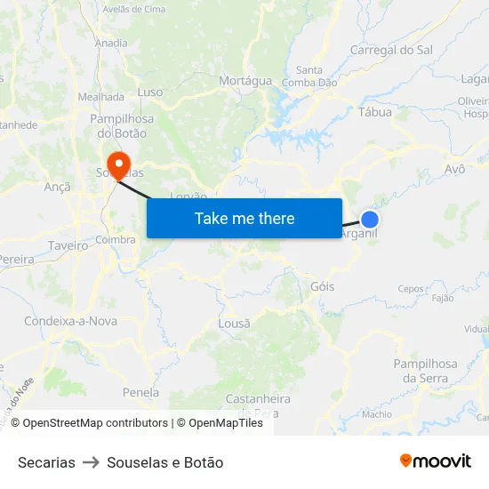 Secarias to Souselas e Botão map