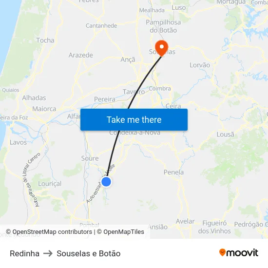 Redinha to Souselas e Botão map
