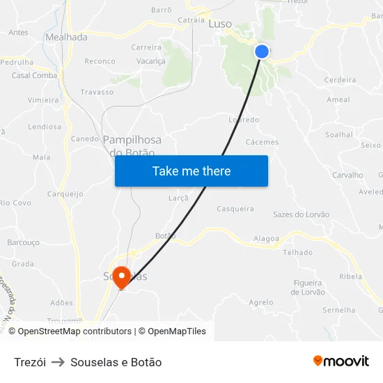 Trezói to Souselas e Botão map