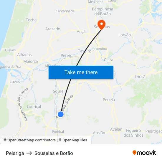 Pelariga to Souselas e Botão map