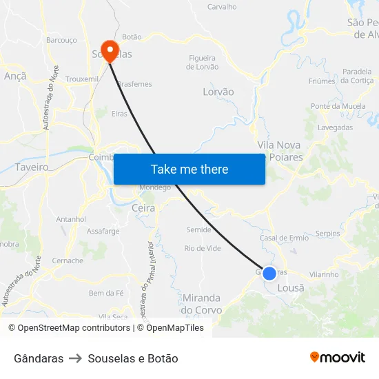 Gândaras to Souselas e Botão map