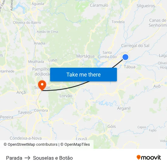 Parada to Souselas e Botão map