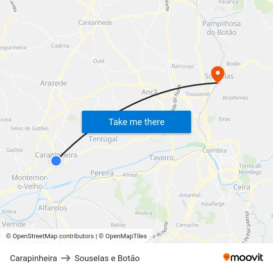 Carapinheira to Souselas e Botão map