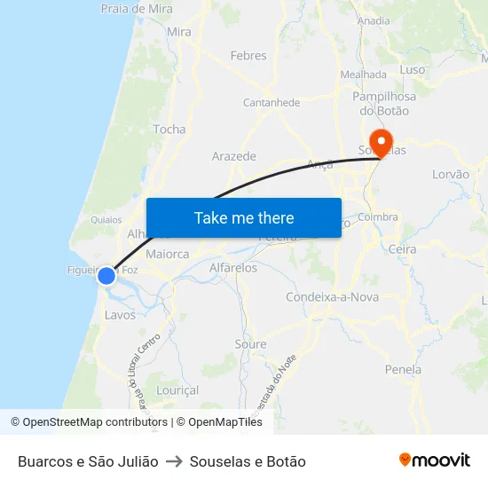 Buarcos e São Julião to Souselas e Botão map